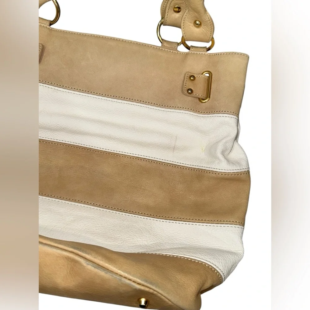 Genuine‎ Leather Tan and White Women's Shoulder Bag